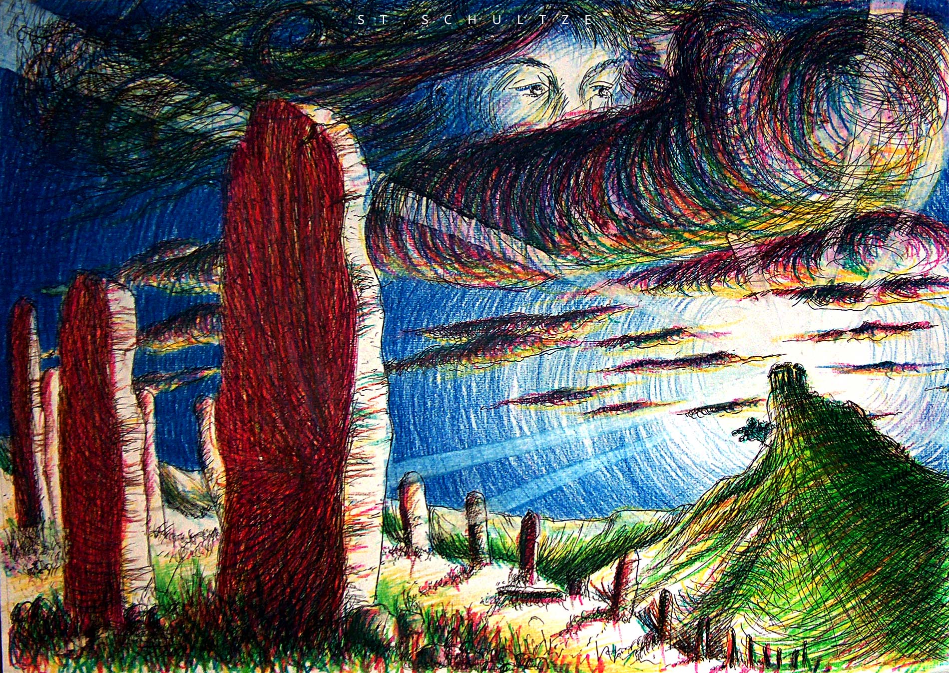Fantasy Magic Landscape / some old vintage scribbles from the 1990s by yours truly, art by Stefan Schultze