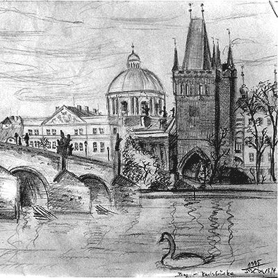 Travel memory from my schooldays - the Prague Charles bridge drawing by Stefan Schultze