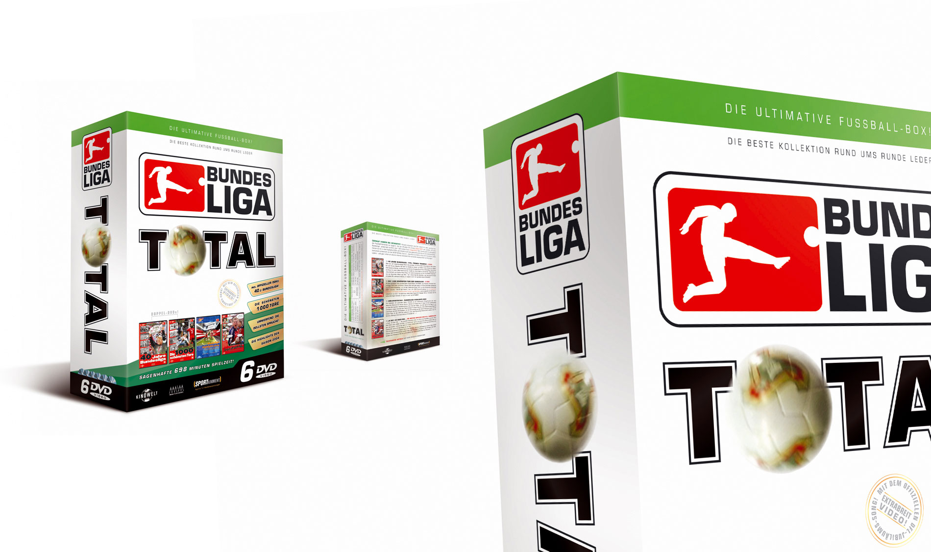 DVD collectors Box design for BUNDESLIGA, Kinowelt and Sportainment: One of more than 600 DVD and CD artworks by me – the beloved BUNDESLIGA TOTAL Box on 40 years BUNDESLIGA